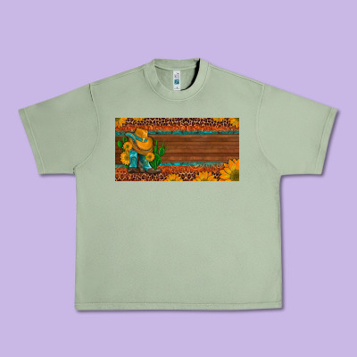 Custom Cowboy Boots Sunflowers And Cactus License Plate Urban Heavy Tee Designed By Artiststas