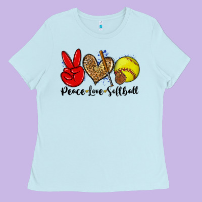 Peace Love Softball Ladies Tee Designed By Zillion Design Studio