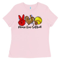 Bubblegum Pink peace love softball Ladies Tee - Zillion Design Studio