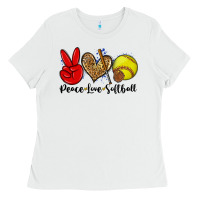White peace love softball Ladies Tee - Zillion Design Studio