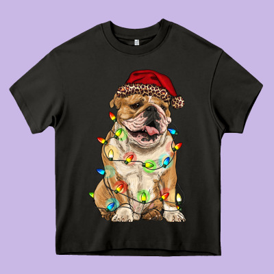 Christmas Bulldog Heavy Core Tee Designed By Ranaportraitstore