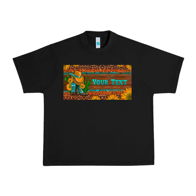 Preview Custom Cowboy Boots Sunflowers And Cactus License Plate Urban Heavy Tee by Artiststas | Teevron