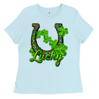 Baby Blue lucky shamrock horseshoe Ladies Tee - RanaPortraitStore