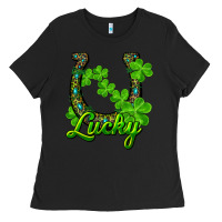 Black lucky shamrock horseshoe Ladies Tee - RanaPortraitStore