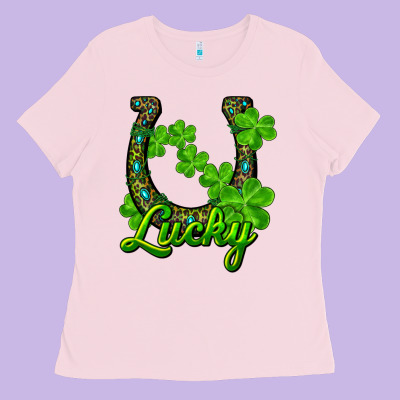 Lucky Shamrock Horseshoe Ladies Tee Designed By Ranaportraitstore