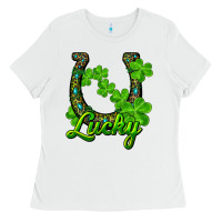 White lucky shamrock horseshoe Ladies Tee - RanaPortraitStore