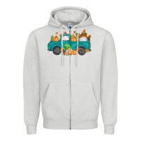 Dove Grey fall gnomes truck Zipper Hoodie - MaliasSmallBusiness