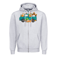 Heather Grey fall gnomes truck Zipper Hoodie - MaliasSmallBusiness