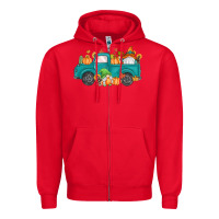 Red fall gnomes truck Zipper Hoodie - MaliasSmallBusiness