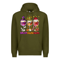 Army Green Hallothanksmas wine glasses Premium Hoodie - NancyCooperArtShop