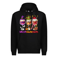 Black Hallothanksmas wine glasses Premium Hoodie - NancyCooperArtShop