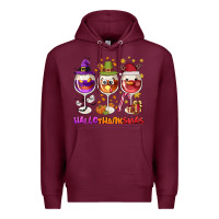 Burgundy Hallothanksmas wine glasses Premium Hoodie - NancyCooperArtShop