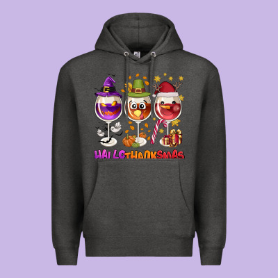 Hallothanksmas Wine Glasses Premium Hoodie Designed By Nancycooperartshop