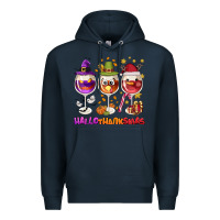 Navy Hallothanksmas wine glasses Premium Hoodie - NancyCooperArtShop