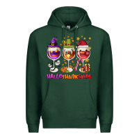 Sports Green Hallothanksmas wine glasses Premium Hoodie - NancyCooperArtShop