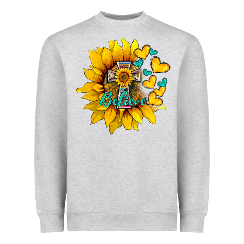 Western Sunflower  Cross Believe Heavyweight Sweatshirt by BarkalooDesign | Teevron