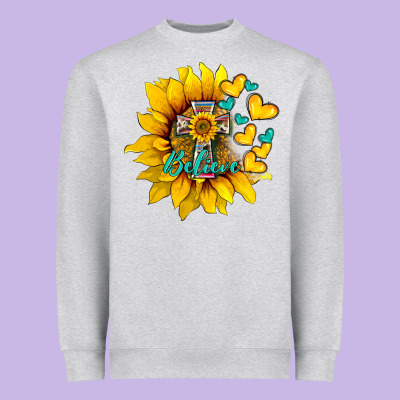 Western Sunflower  Cross Believe Heavyweight Sweatshirt Designed By Barkaloodesign