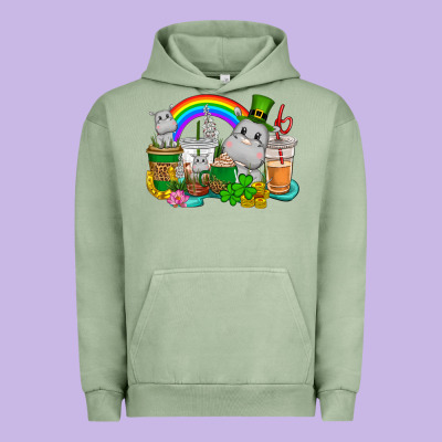 St. Patrick's Hippopotamus Coffee Cups Urban Hoodie Designed By Cowgirlartshop