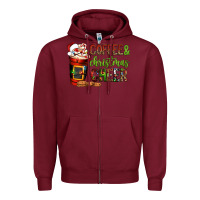 Burgundy Coffee and Christmas cheer Zipper Hoodie - NancyCooperArtShop