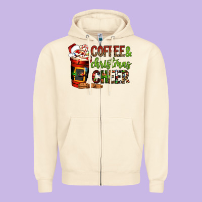 Coffee And Christmas Cheer Zipper Hoodie Designed By Nancycooperartshop