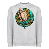 Heather Grey western praying hands prayer rosary  faith cross Heavyweight Sweatshirt - BarkalooDesign