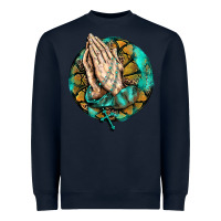 Navy western praying hands prayer rosary  faith cross Heavyweight Sweatshirt - BarkalooDesign