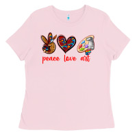 Bubblegum Pink peace love art Ladies Tee - texasbilliewilder