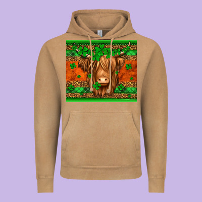 St Patricks Day Long Haired Cow Vintage Hoodie Designed By Jasminsmagicworld