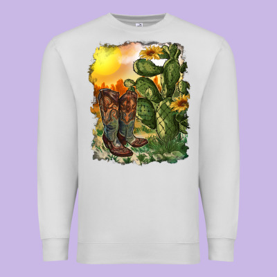Western Boots With Cactus And Desert Premium Sweatshirt Designed By Ranaportraitstore