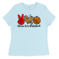 Baby Blue peace love basketball Ladies Tee - Zillion Design Studio