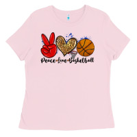 Bubblegum Pink peace love basketball Ladies Tee - Zillion Design Studio