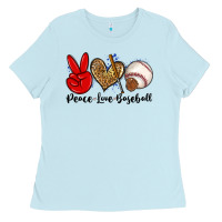 Baby Blue peace love baseball Ladies Tee - Zillion Design Studio