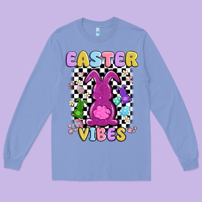Easter Vibes Peep Faux Sequin Long Sleeve Tee Designed By Maliassmallbusiness
