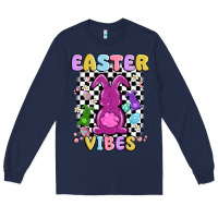 Navy easter vibes peep faux sequin Long Sleeve Tee - MaliasSmallBusiness