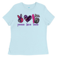 Baby Blue peace love race Ladies Tee - texasbilliewilder