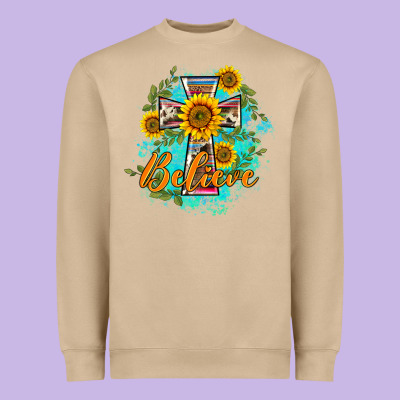 Western Belive Sunflowers Cross Heavyweight Sweatshirt Designed By Barkaloodesign