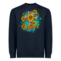 Navy western belive sunflowers cross Heavyweight Sweatshirt - BarkalooDesign