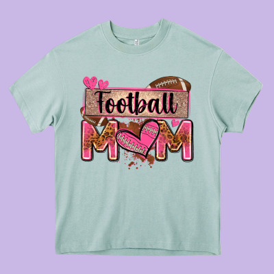 Football Mom With Leopard Heavy Core Tee Designed By Zillion Design Studio