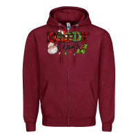 Burgundy Daddy Claus Santa Christmas lights and holly Zipper Hoodie - NancyCooperArtShop