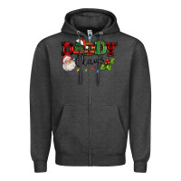 Charcoal Heather Daddy Claus Santa Christmas lights and holly Zipper Hoodie - NancyCooperArtShop