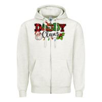 Oatmeal Heather Daddy Claus Santa Christmas lights and holly Zipper Hoodie - NancyCooperArtShop