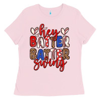 Bubblegum Pink hey batter batter swing Ladies Tee - Zillion Design Studio