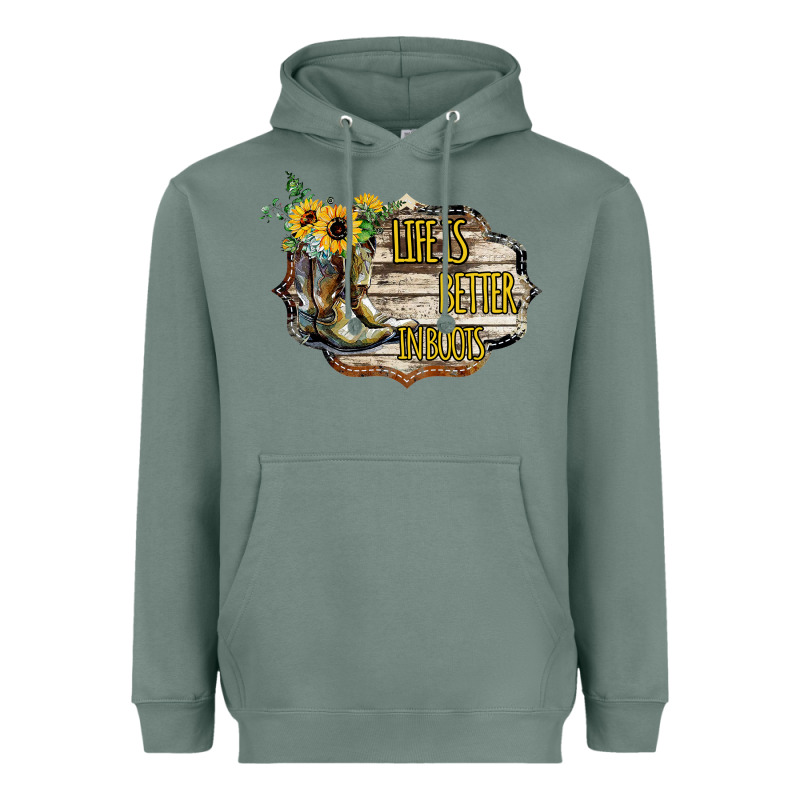 Life Is Better In Boots Heavyweight Hoodie by Bettercallsaul | Teevron