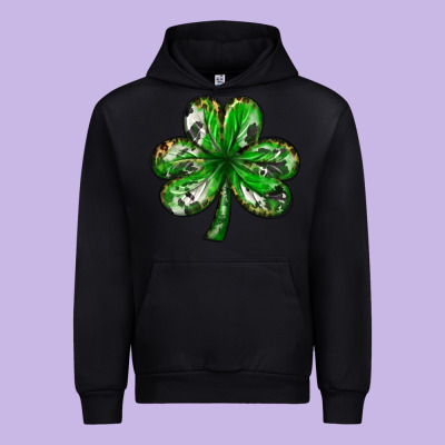Shamrock With Leopard And Cowhide St. Patricks Day Urban Hoodie Designed By Howdyjamesfarm