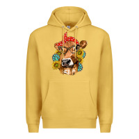 Antique Gold Western Cow with Sunflowers and Gemstone Premium Hoodie - texasbilliewilder