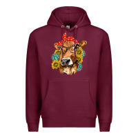 Burgundy Western Cow with Sunflowers and Gemstone Premium Hoodie - texasbilliewilder