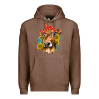 Chestnut Western Cow with Sunflowers and Gemstone Premium Hoodie - texasbilliewilder
