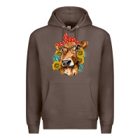 Coffee Western Cow with Sunflowers and Gemstone Premium Hoodie - texasbilliewilder