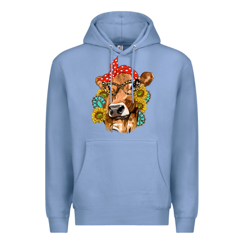 Western Cow With Sunflowers And Gemstone Premium Hoodie by texasbilliewilder | Teevron