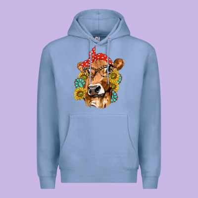 Western Cow With Sunflowers And Gemstone Premium Hoodie Designed By Texasbilliewilder